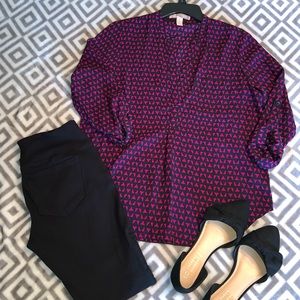 🖤 Black & Purple Geometric Designed Blouse 💜